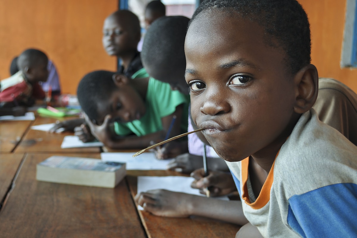 Children engaged in learning in an African classroom